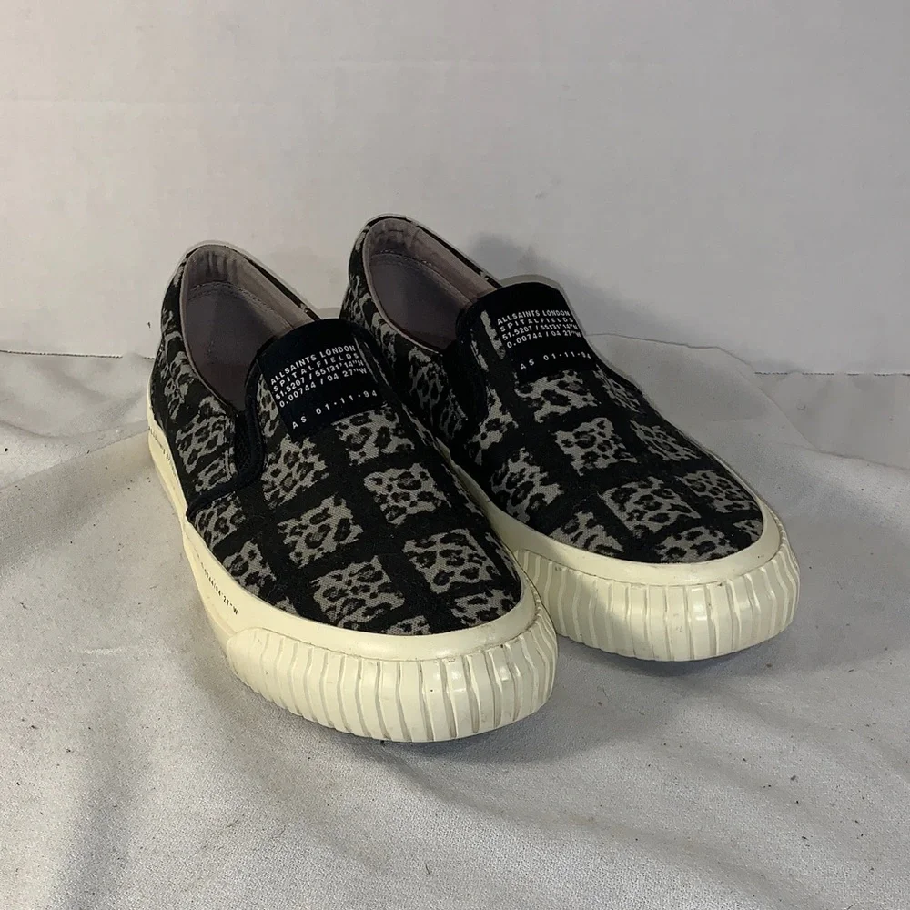AllSaints Mens London Spitalfields Black and Gray Slip-On Sneaker